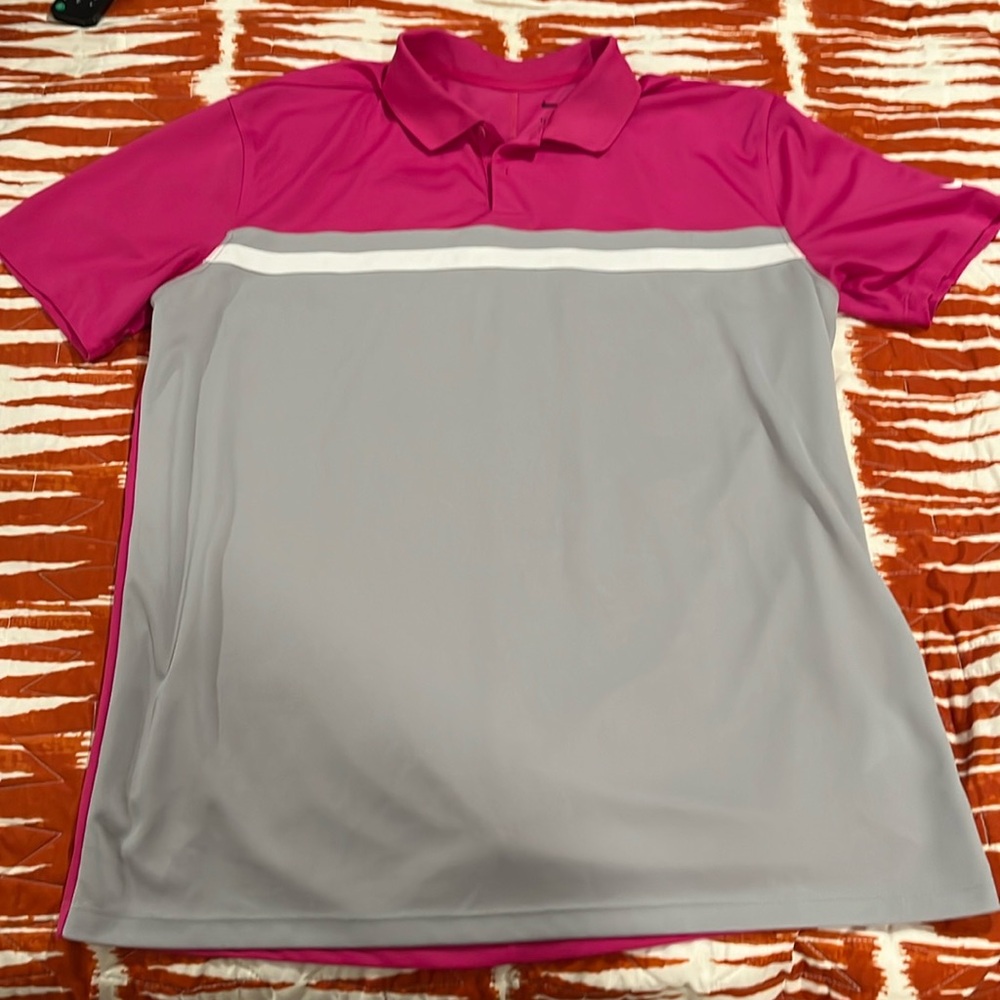 Nike Golf Polo - Dri-Fit Pink and Grey